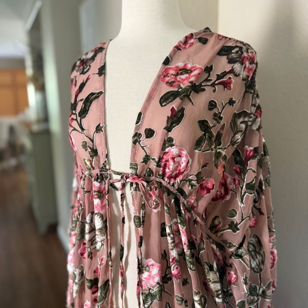 Free People Juliet Velvet Floral Balloon Long Sleeve Kimono Multicolor One Size - Picture 7 of 13